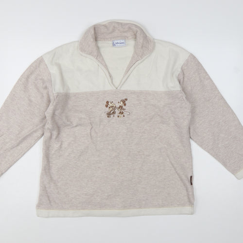 Disneyland Paris Women Beige Cotton Pullover Sweatshirt M Mickey Minnie