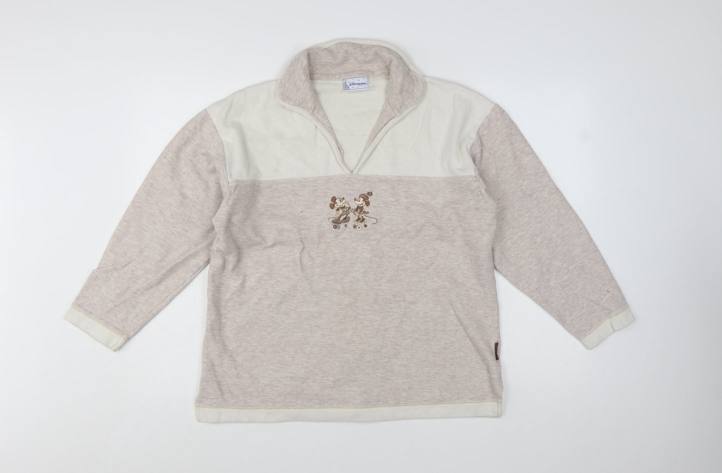 Disneyland Paris Women Beige Cotton Pullover Sweatshirt M Mickey Minnie