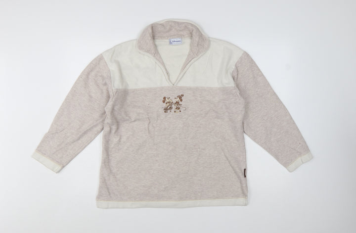 Disneyland Paris Women Beige Cotton Pullover Sweatshirt M Mickey Minnie