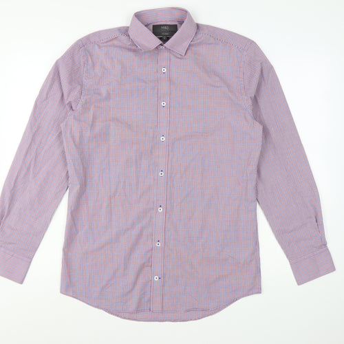 Marks and Spencer Men's Red Mix Tailored Fit Long Sleeve Check Dress Shirt 15in 38cm