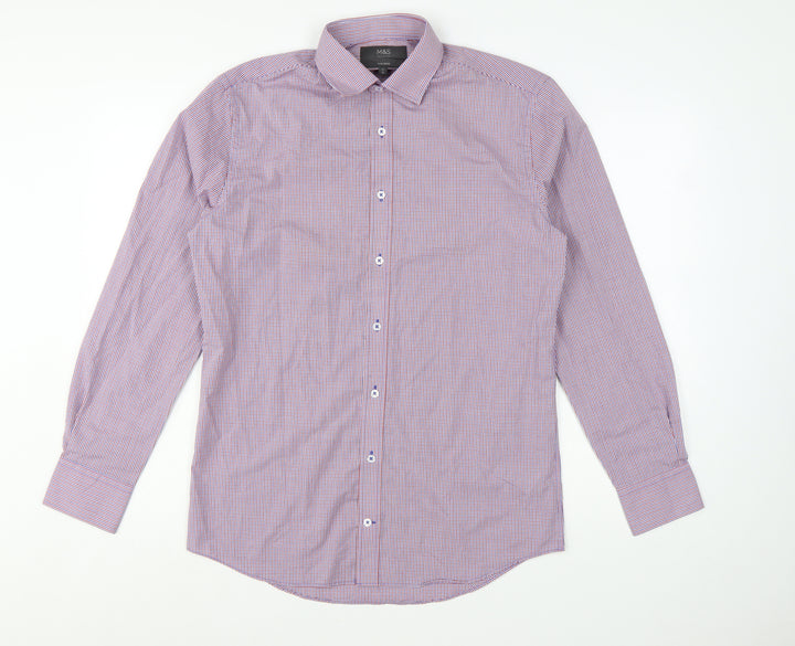 Marks and Spencer Men's Red Mix Tailored Fit Long Sleeve Check Dress Shirt 15in 38cm