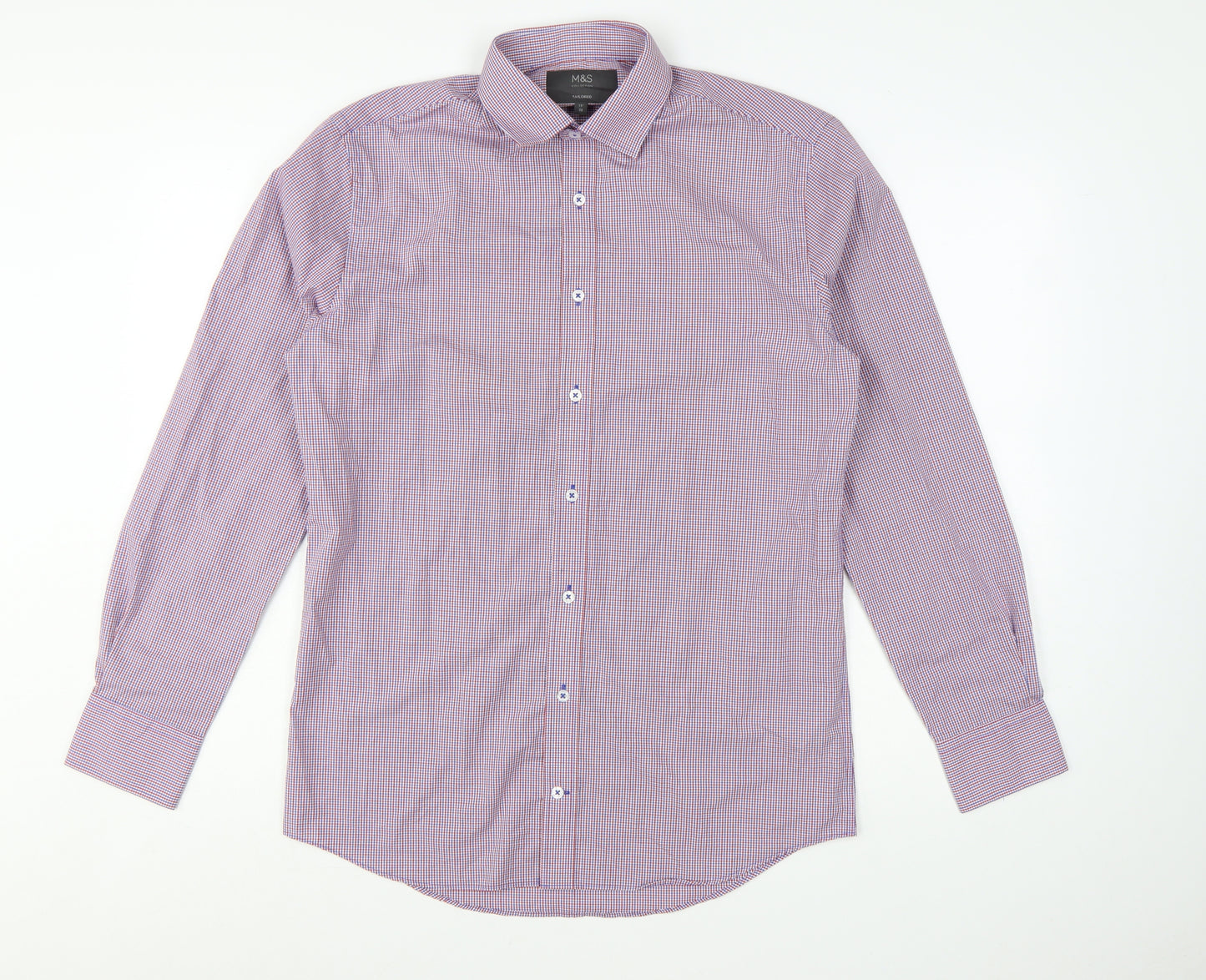 Marks and Spencer Men's Red Mix Tailored Fit Long Sleeve Check Dress Shirt 15in 38cm