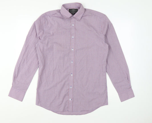 Marks and Spencer Men's Red Mix Tailored Fit Long Sleeve Check Dress Shirt 15in 38cm