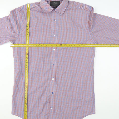 Marks and Spencer Men's Red Mix Tailored Fit Long Sleeve Check Dress Shirt 15in 38cm