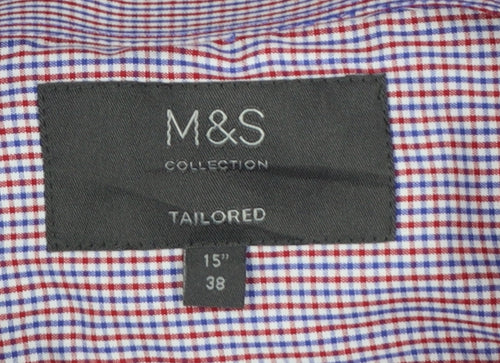 Marks and Spencer Men's Red Mix Tailored Fit Long Sleeve Check Dress Shirt 15in 38cm