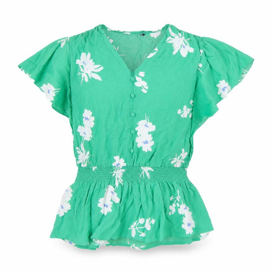 Front view of Marks & Spencer Women’s Green Floral V-Neck Tunic Blouse, size UK 10