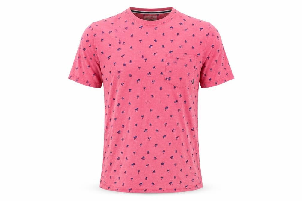 Fat Face Men's Pink Palm Print Cotton T-Shirt XL