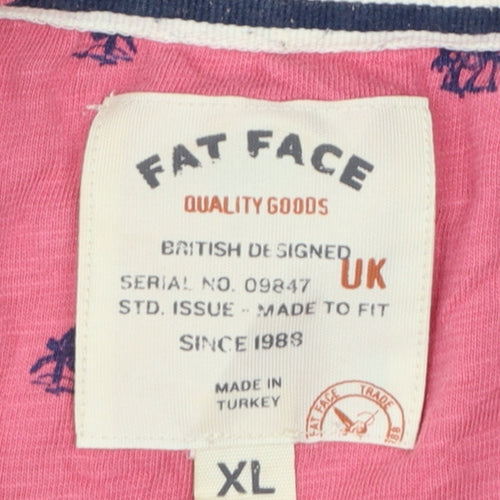 Fat Face Men's Pink Palm Print Cotton T-Shirt XL