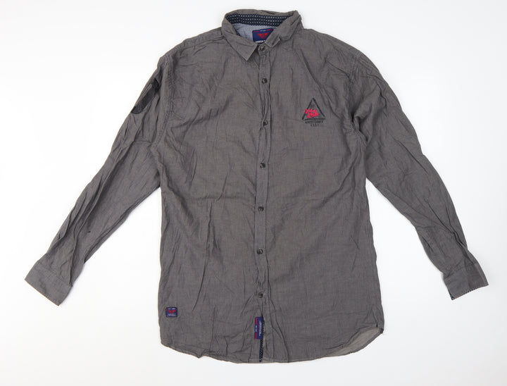 Urban Studio Men's Grey Slim Fit Long Sleeve Button-Up Shirt 2XL
