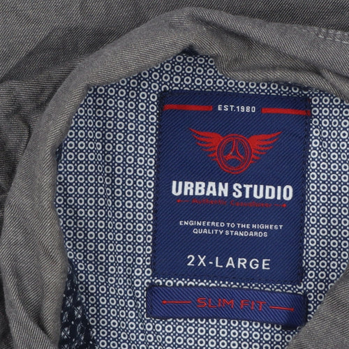 Urban Studio Men's Grey Slim Fit Long Sleeve Button-Up Shirt 2XL