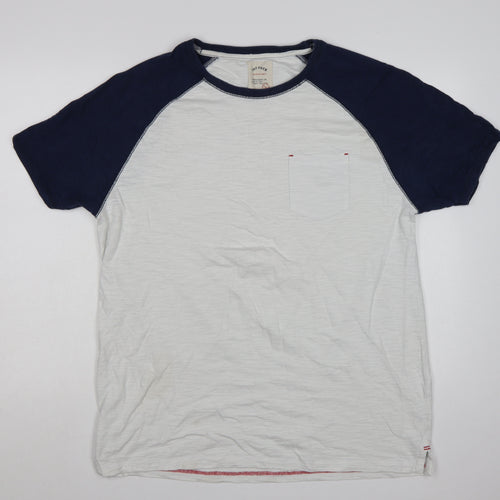 Fat Face Men's White Navy Colourblock Crew Neck Cotton T-Shirt XL