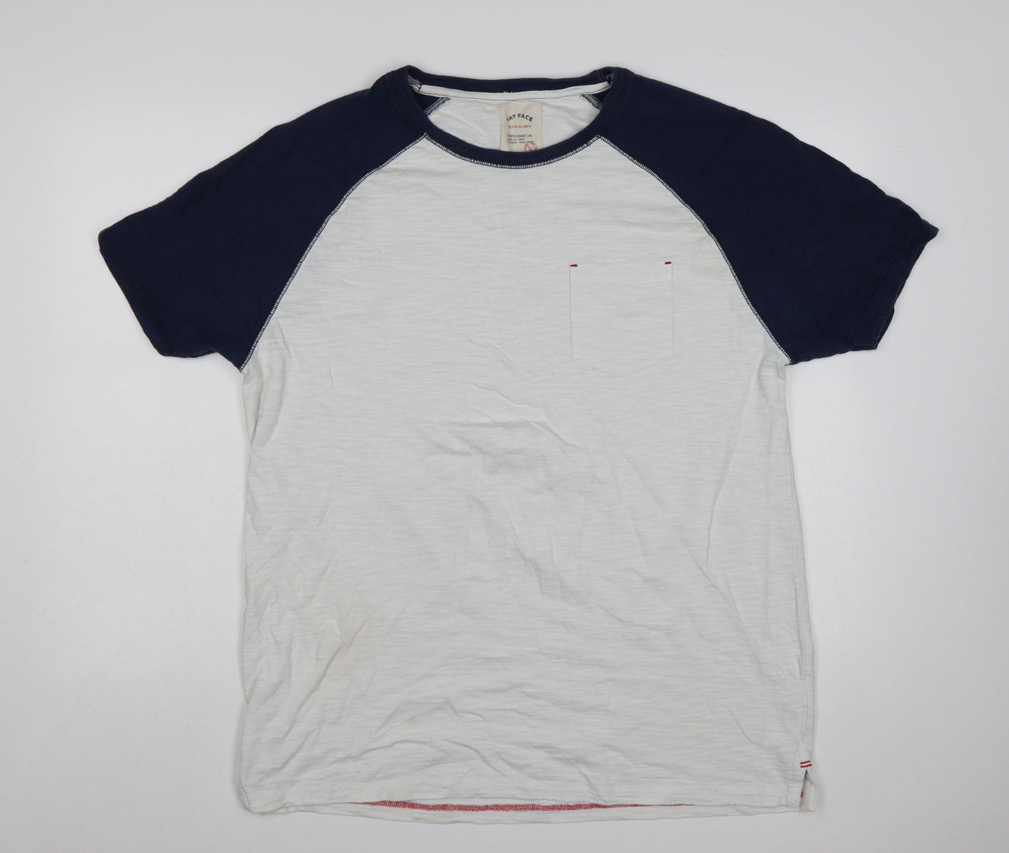 Fat Face Men's White Navy Colourblock Crew Neck Cotton T-Shirt XL