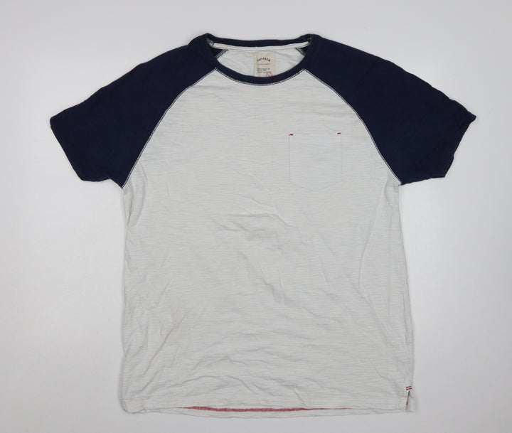 Fat Face Men's White Navy Colourblock Crew Neck Cotton T-Shirt XL