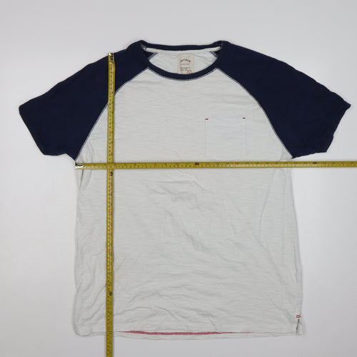 Fat Face Men's White Navy Colourblock Crew Neck Cotton T-Shirt XL