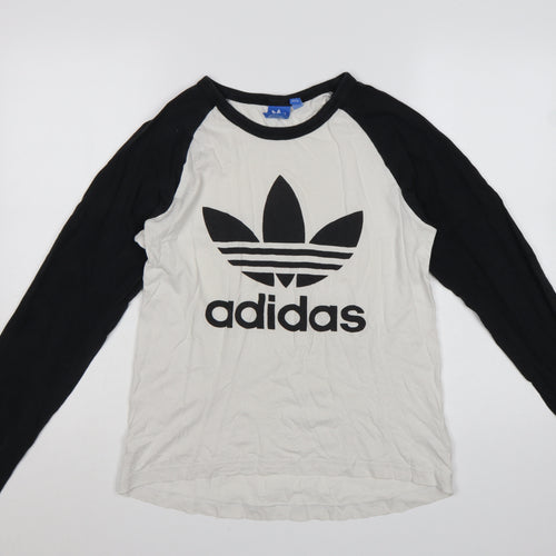 Adidas Men's Black & White Long Sleeve Cotton Crew Neck T-Shirt Size S