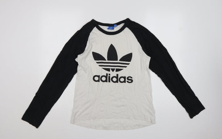 Adidas Men's Black & White Long Sleeve Cotton Crew Neck T-Shirt Size S