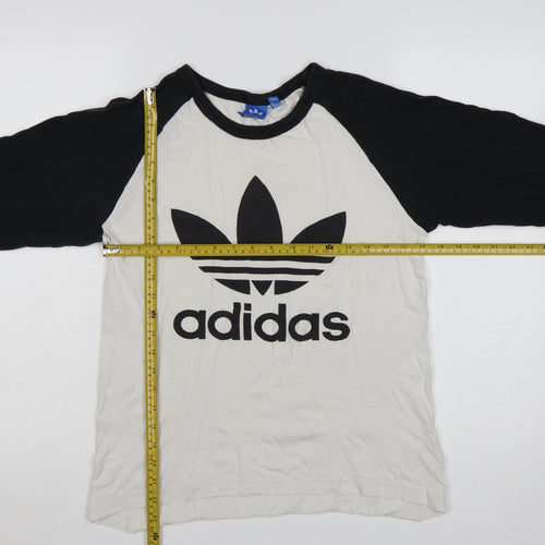 Adidas Men's Black & White Long Sleeve Cotton Crew Neck T-Shirt Size S