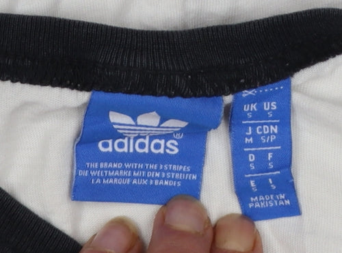 Adidas Men's Black & White Long Sleeve Cotton Crew Neck T-Shirt Size S