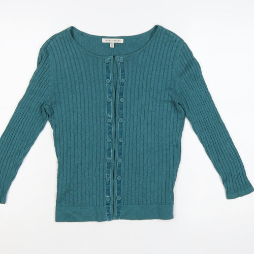 Laura Ashley Women's Green Cable-Knit Long Sleeve Cardigan Size 8