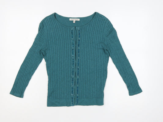 Laura Ashley Women's Green Cable-Knit Long Sleeve Cardigan Size 8