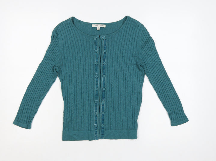 Laura Ashley Women's Green Cable-Knit Long Sleeve Cardigan Size 8