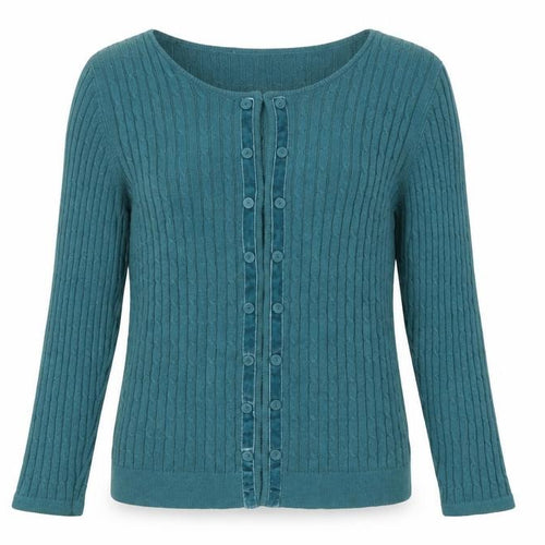 Laura Ashley Women's Green Cable-Knit Long Sleeve Cardigan Size 8