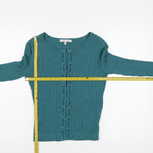 Laura Ashley Women's Green Cable-Knit Long Sleeve Cardigan Size 8