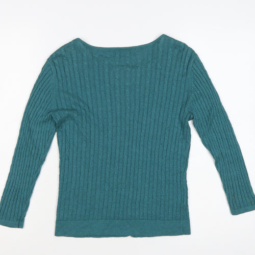 Laura Ashley Women's Green Cable-Knit Long Sleeve Cardigan Size 8