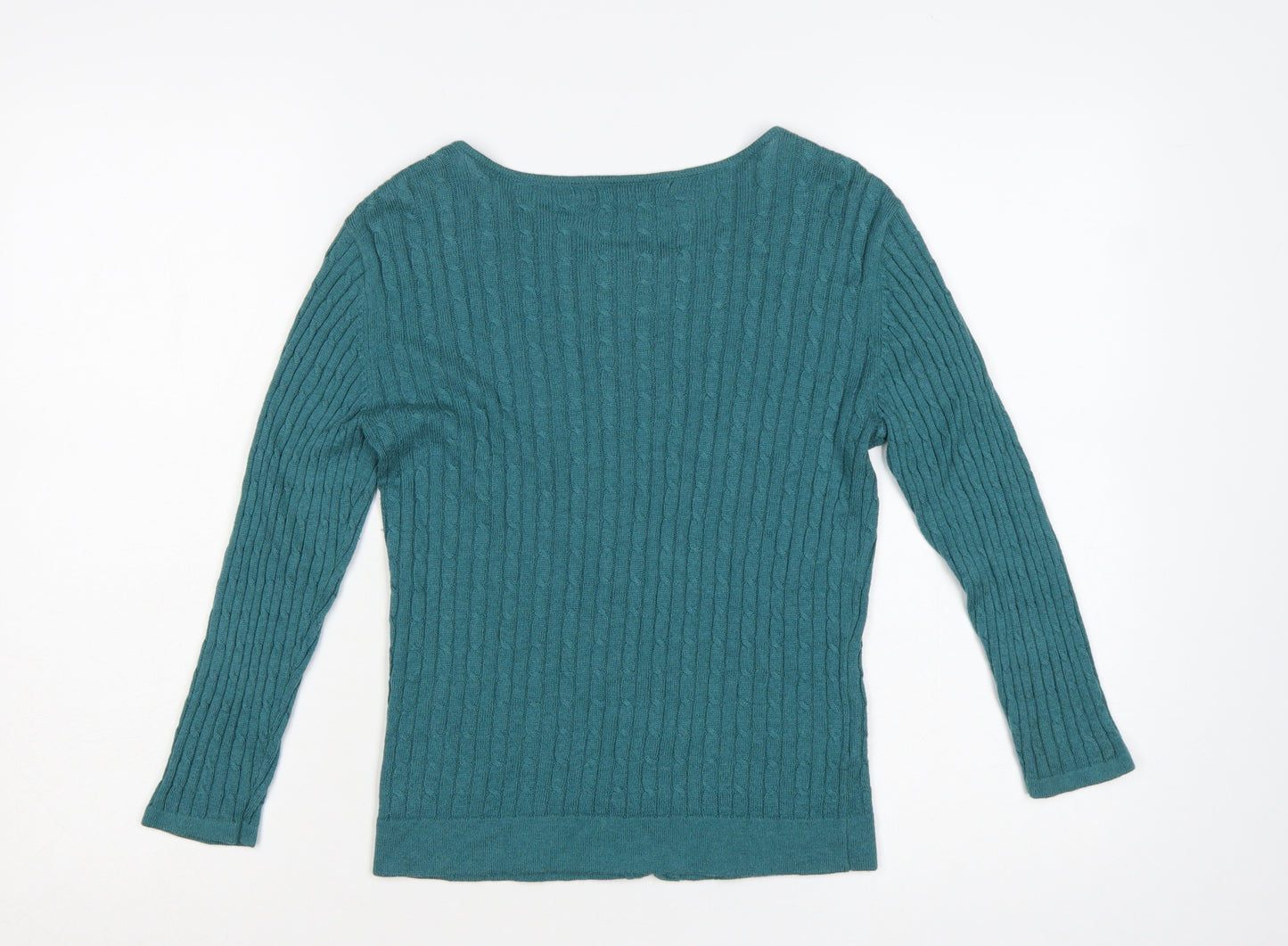 Laura Ashley Women's Green Cable-Knit Long Sleeve Cardigan Size 8