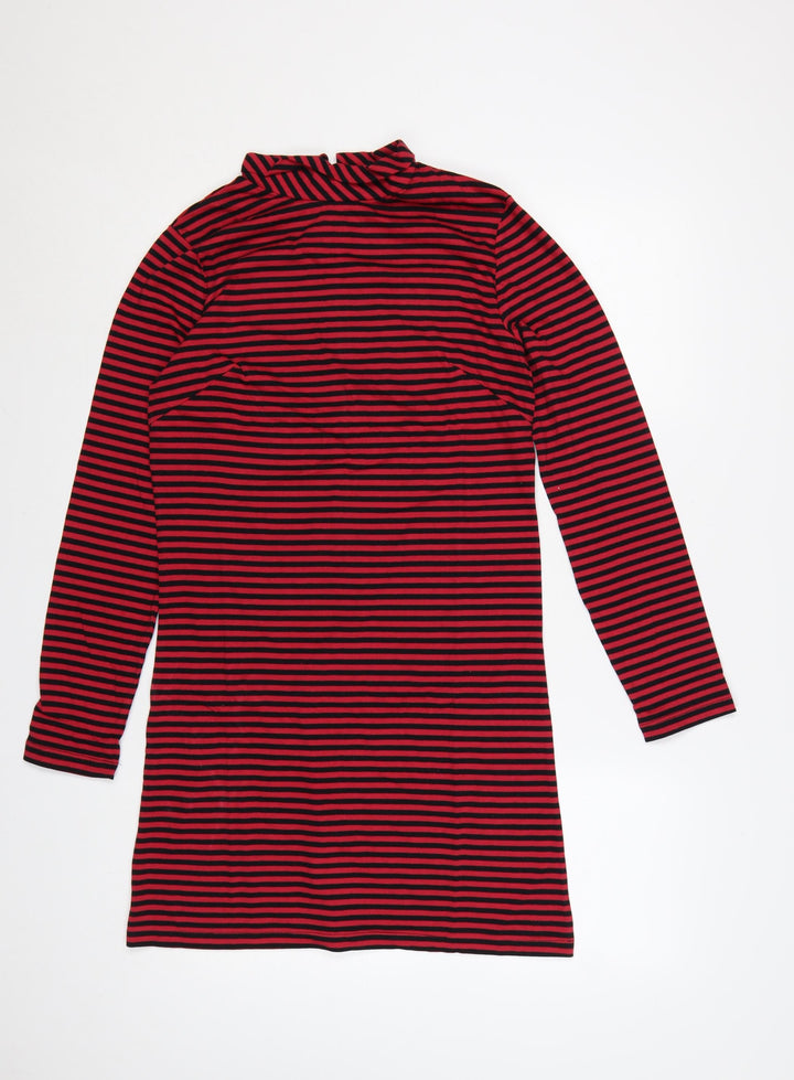 Pop Women’s Red Black Striped Shift Dress Size S Vintage Style