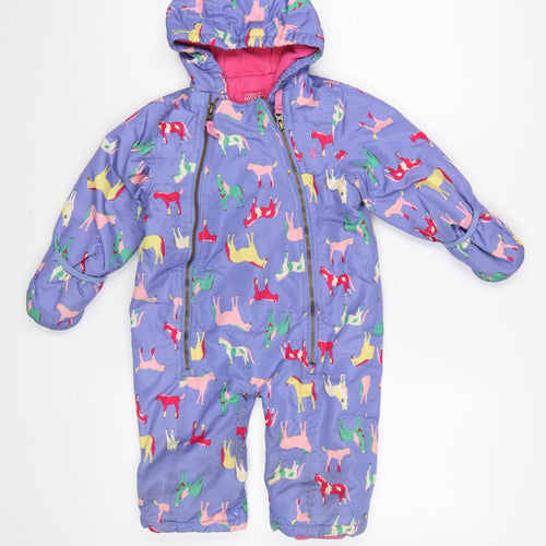 Joules Unisex Baby Purple Animal Print Hooded Snowsuit 12-18 Months Waterproof