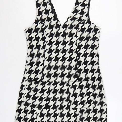 In The Style Women Black Houndstooth Pinafore Dress Size 8