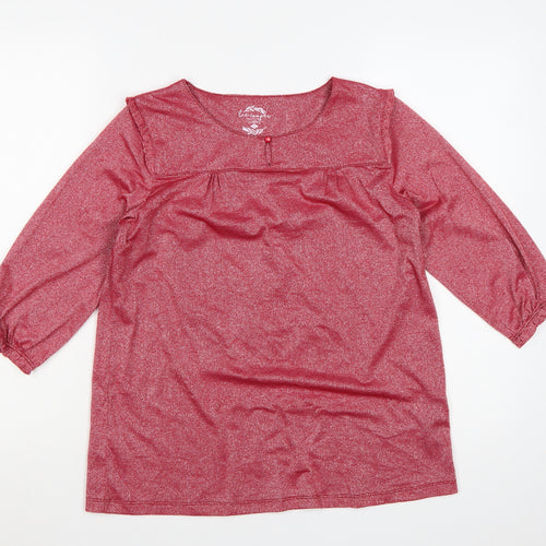 Lee Cooper Women's Red Tunic Blouse M 3/4 Sleeve Stretch Top