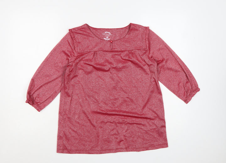 Lee Cooper Women's Red Tunic Blouse M 3/4 Sleeve Stretch Top