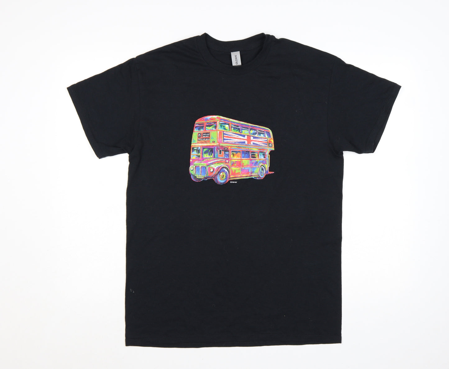 Gildan Men’s Black London Bus Graphic Heavy Cotton T-Shirt M