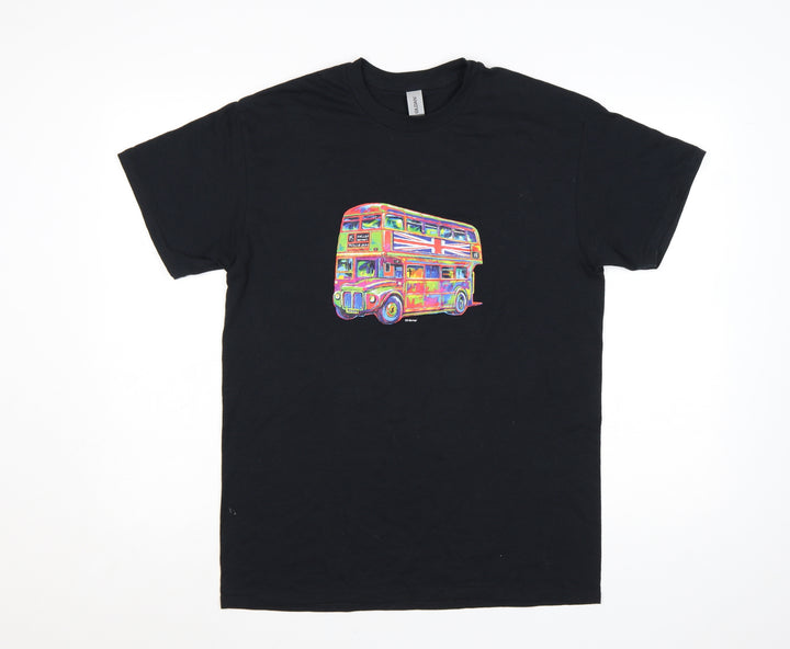 Gildan Men’s Black London Bus Graphic Heavy Cotton T-Shirt M