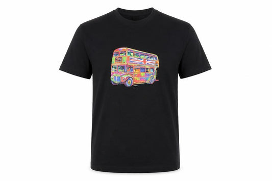 Gildan Men’s Black London Bus Graphic Heavy Cotton T-Shirt M