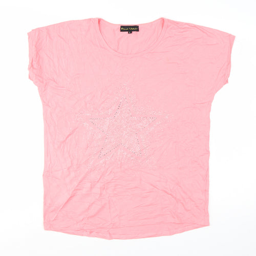 Frank Usher Women Pink Star Sequin Short Sleeve T-Shirt Size S
