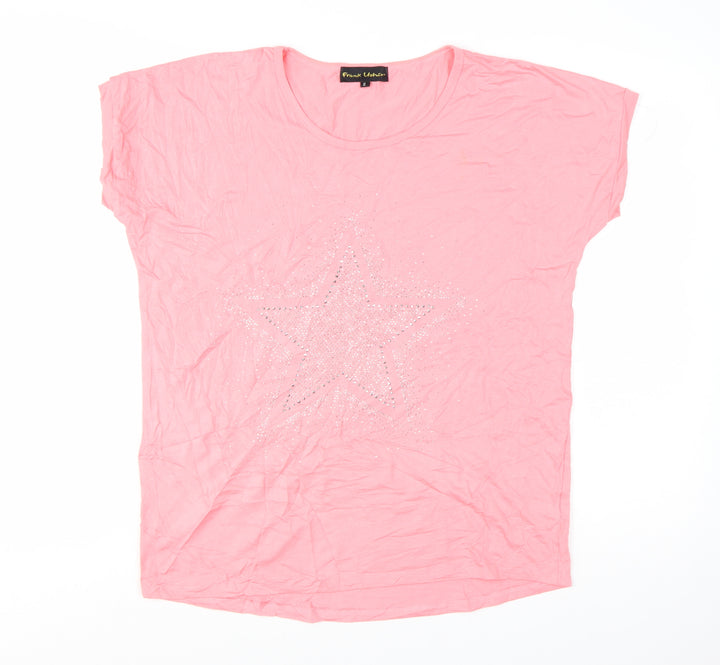 Frank Usher Women Pink Star Sequin Short Sleeve T-Shirt Size S