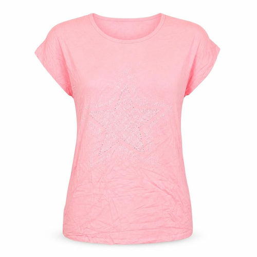 Frank Usher Women Pink Star Sequin Short Sleeve T-Shirt Size S