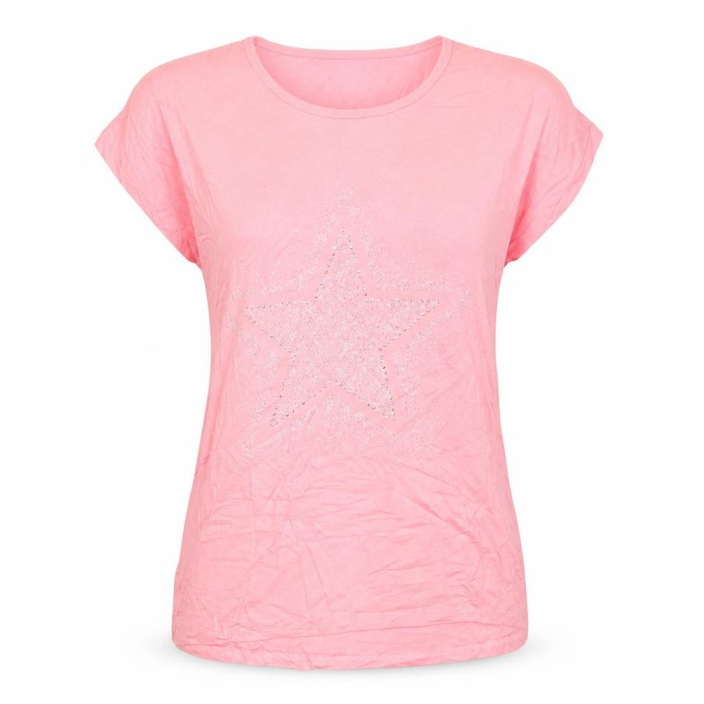 Frank Usher Women Pink Star Sequin Short Sleeve T-Shirt Size S