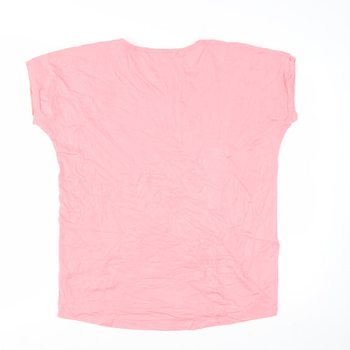 Frank Usher Women Pink Star Sequin Short Sleeve T-Shirt Size S