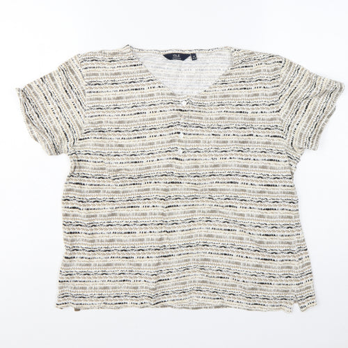 Isle Essentials Women's Beige Striped Cotton Short Sleeve T-Shirt Size 14