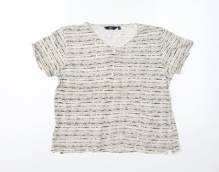 Isle Essentials Women's Beige Striped Cotton Short Sleeve T-Shirt Size 14