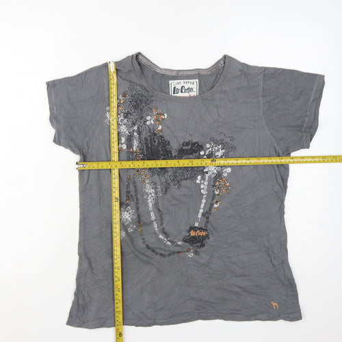 Lee Cooper Women Grey Beaded Cotton T-Shirt Size 16