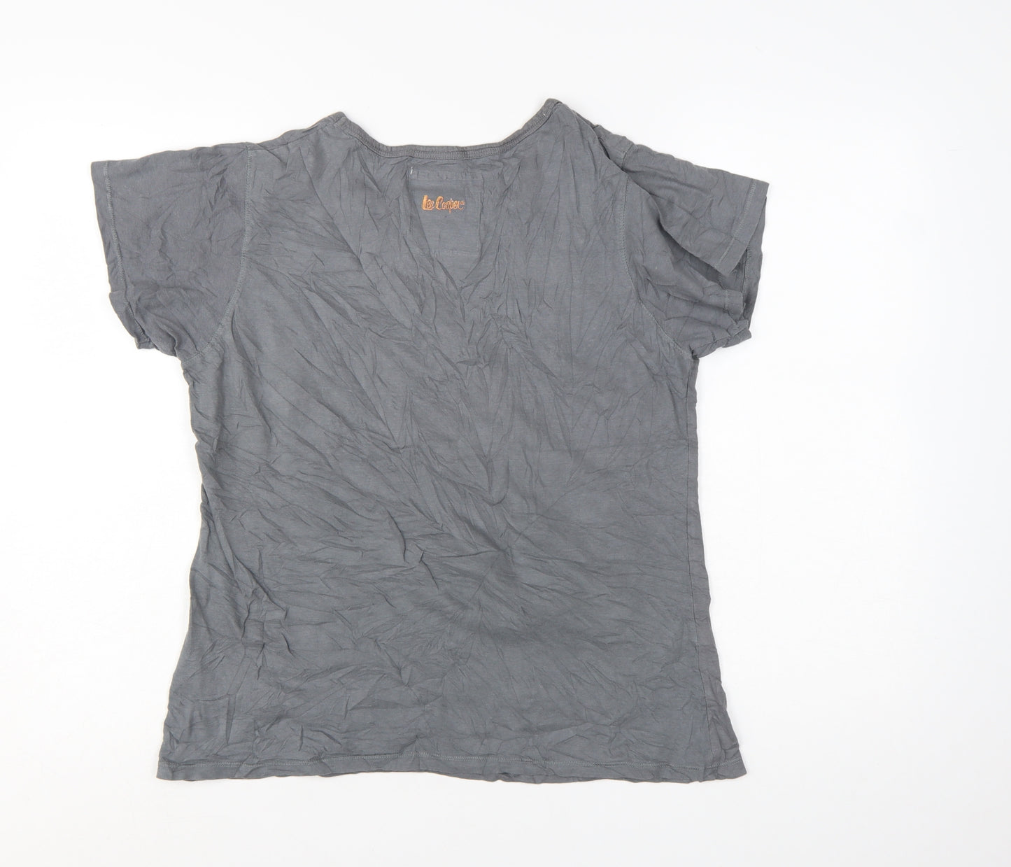 Lee Cooper Women Grey Beaded Cotton T-Shirt Size 16