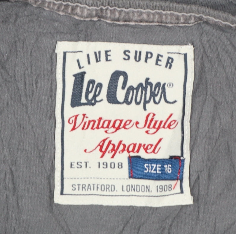 Lee Cooper Women Grey Beaded Cotton T-Shirt Size 16
