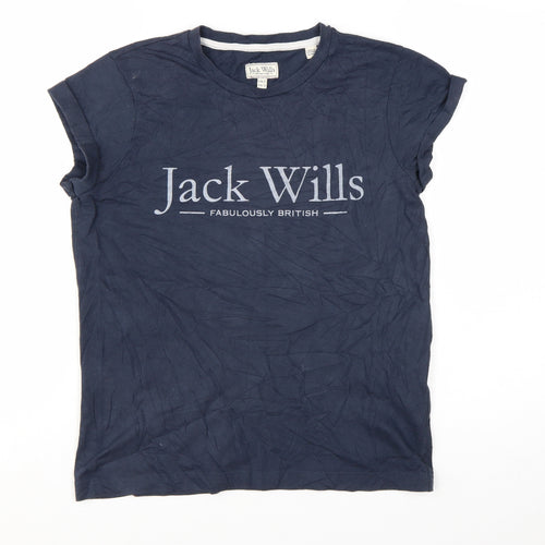 Jack Wills Women's Blue Basic T-Shirt UK 6 Short Sleeve Cotton