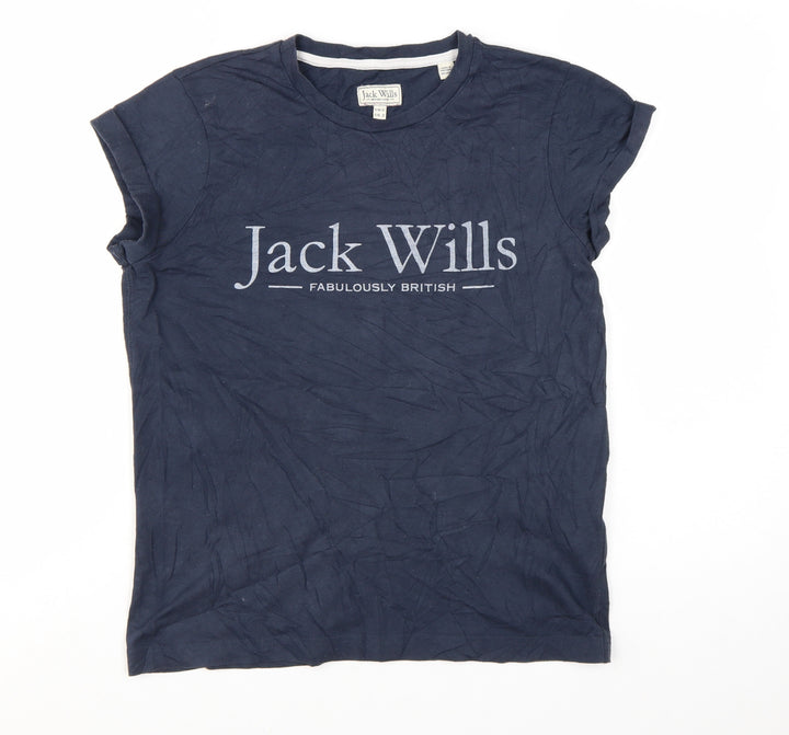 Jack Wills Women's Blue Basic T-Shirt UK 6 Short Sleeve Cotton