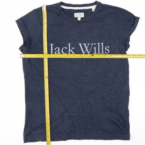 Jack Wills Women's Blue Basic T-Shirt UK 6 Short Sleeve Cotton